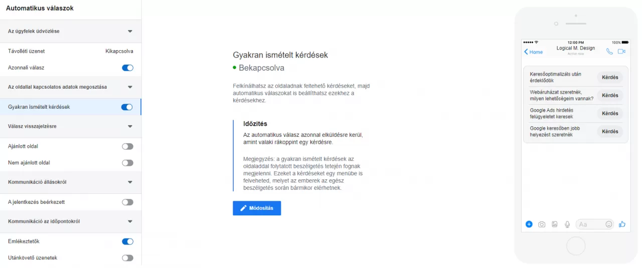 Facebook messager gyakran ismételt kérdések beállítása