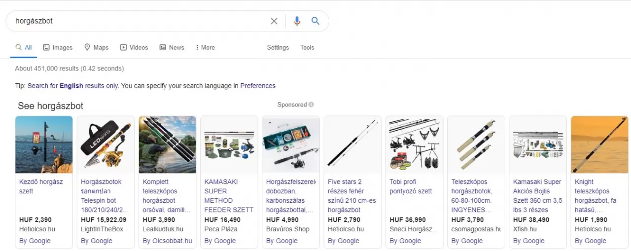 Google Shopping hirdetes