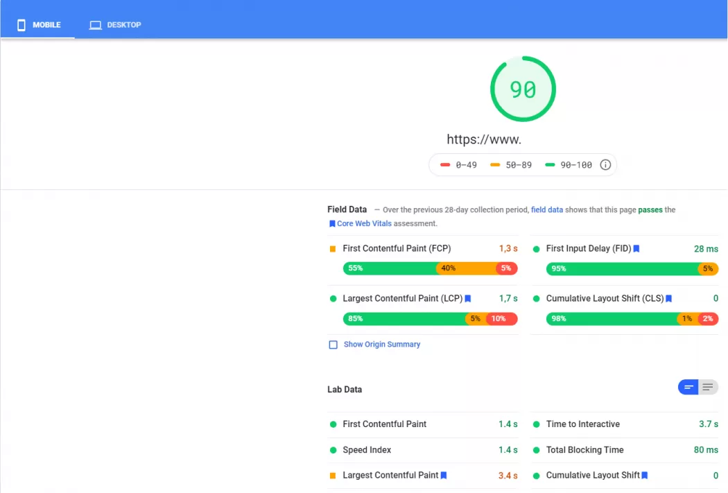 Page Speed core web vitals