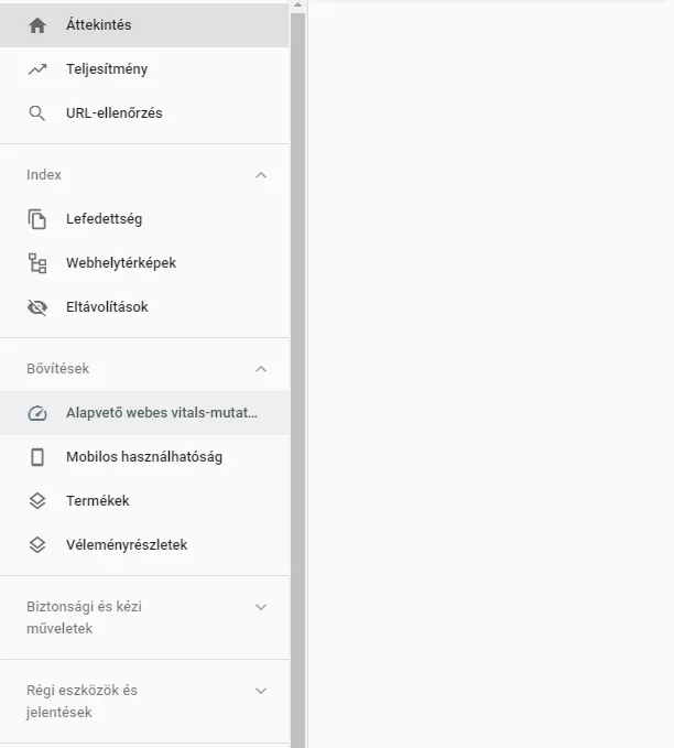 Search Console - Webes Vitális mutatók
